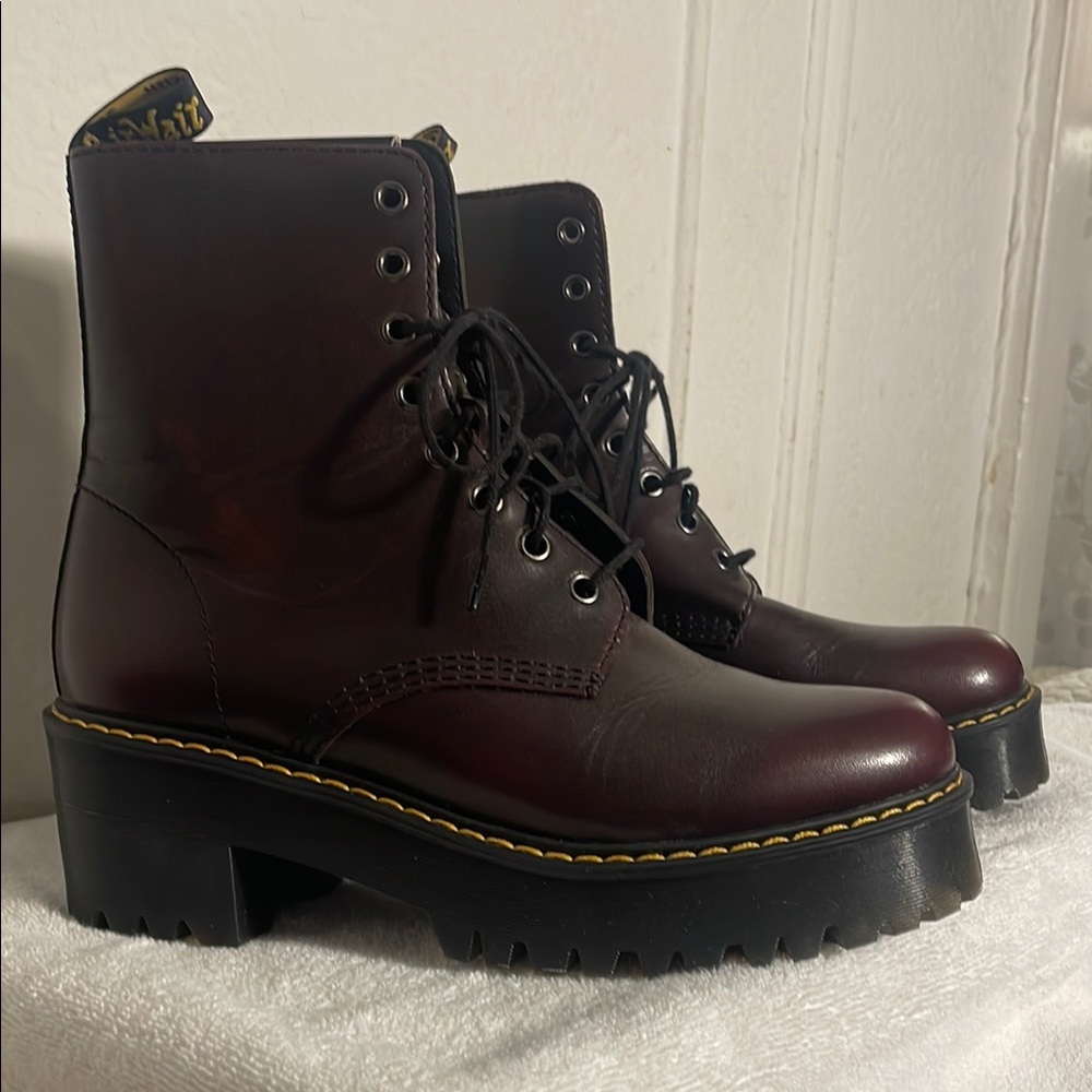Dr. Martens Burgundy Leather Lace-Up Boots; extra chunky sole.  Shriver hi. NWOT